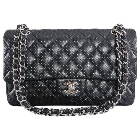 chanel flap bag with silver hardware|Chanel perforated flap bag.